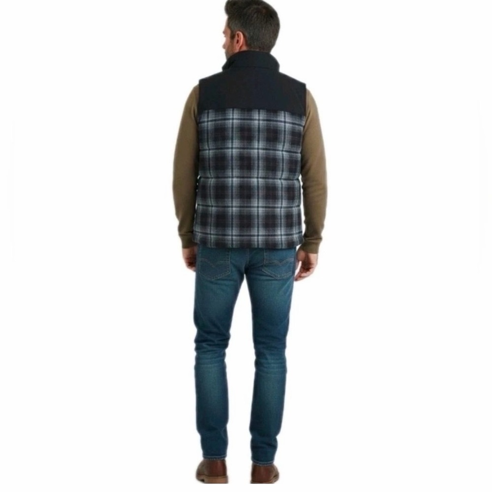 Pendleton Men's XL Wool Blend Insulated Vest Full Zip Black Plaid Stand Collar - Picture 3 of 9